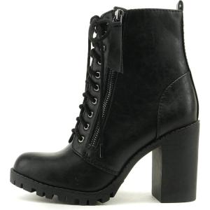 Soda Women’s Malia Faux Lace Up Chunky Lug Sole Combat Boot(Black*)