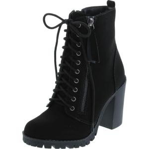 Soda Women’s Malia Faux Lace Up Chunky Lug Sole Combat Boot(Black Nubuck*)