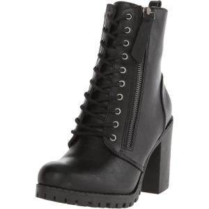 Soda Women’s Malia Faux Lace Up Chunky Lug Sole Combat Boot(Black Polyurethane)