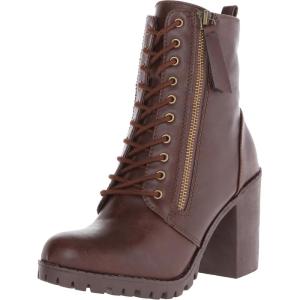 Soda Women’s Malia Faux Lace Up Chunky Lug Sole Combat Boot(Brown Polyurethane)
