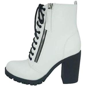 Soda Women’s Malia Faux Lace Up Chunky Lug Sole Combat Boot(White (Pu))