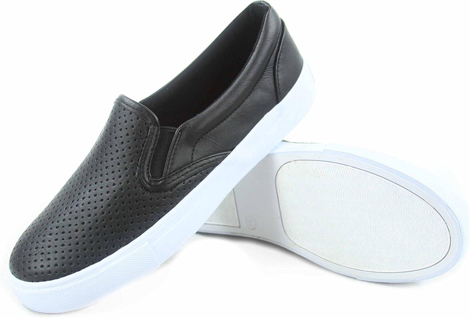image:imageSODA Tracers Womens Cute Perforated Slip On Flat Round Toe Sneaker ShoesBlack Pu