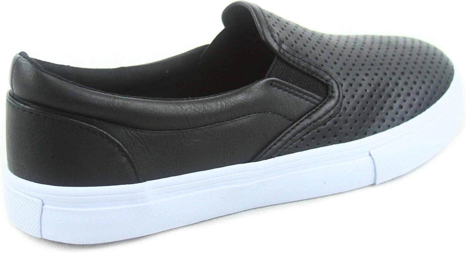 image:imageSODA Tracers Womens Cute Perforated Slip On Flat Round Toe Sneaker ShoesBlack Pu