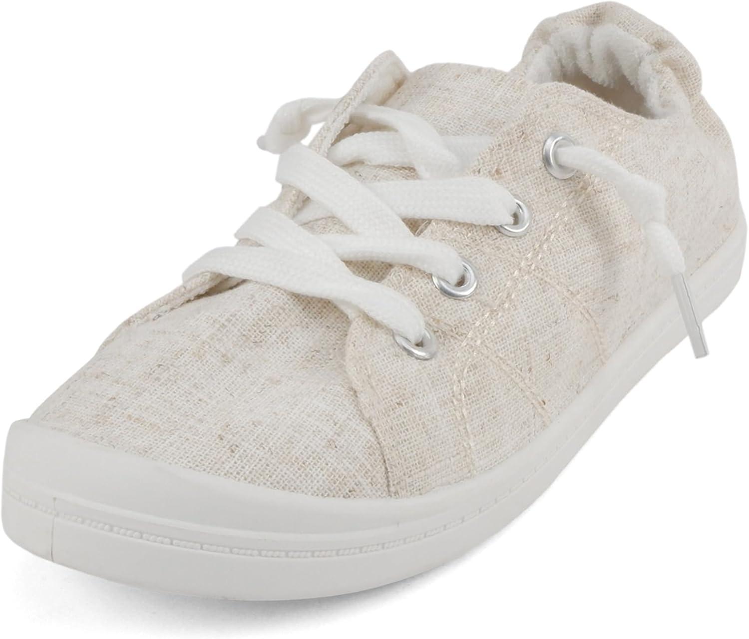 image:imageSoda Flat Women Shoes Linen Canvas Slip On Sneakers Lace Up Style Loafers ZigSBeige Linen