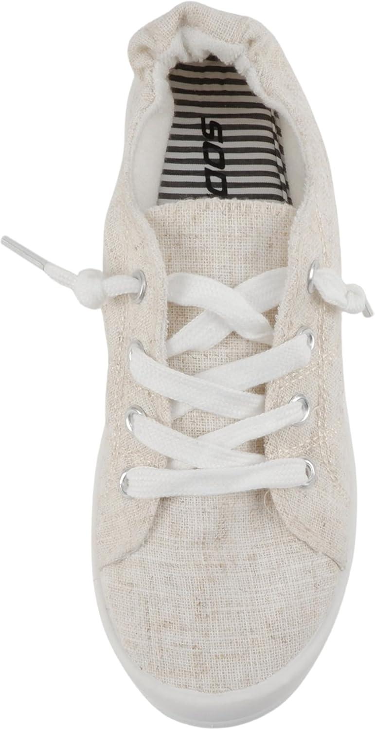 image:imageSoda Flat Women Shoes Linen Canvas Slip On Sneakers Lace Up Style Loafers ZigSLinen Beige