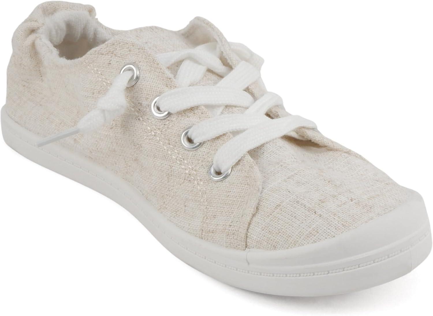 image:imageSoda Flat Women Shoes Linen Canvas Slip On Sneakers Lace Up Style Loafers ZigSLinen Beige