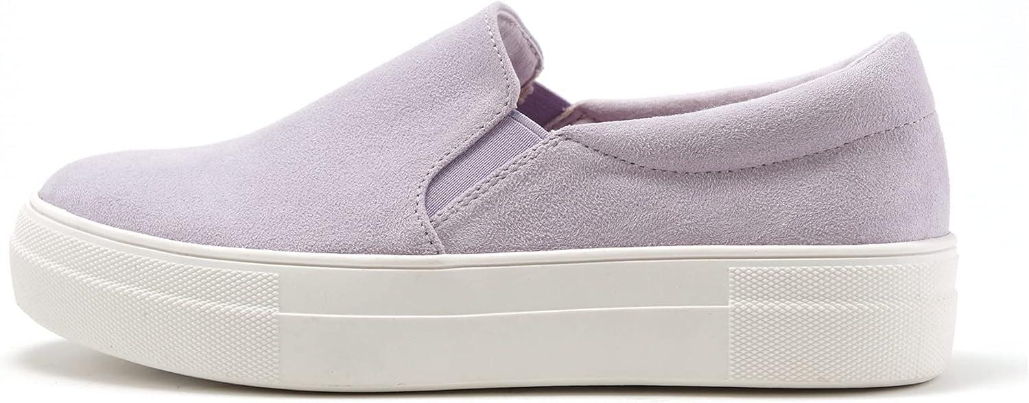 image:imageSoda Flat Women Shoes Slip On Loafers Casual Sneakers Memory Foam Insoles Hidden PlatformFlatform Round Toe HikeG Light Purple Lavender 55