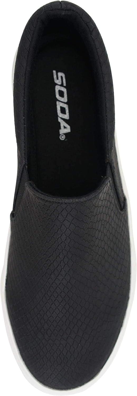 image:imageSoda Flat Women Shoes Slip On Loafers Casual Sneakers Memory Foam Insoles Hidden PlatformFlatform Round Toe HikeG PU Black Cobra Snake 6