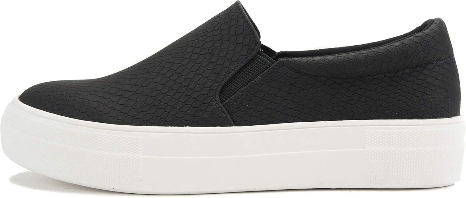 image:imageSoda Flat Women Shoes Slip On Loafers Casual Sneakers Memory Foam Insoles Hidden PlatformFlatform Round Toe HikeG PU Black Cobra Snake 6