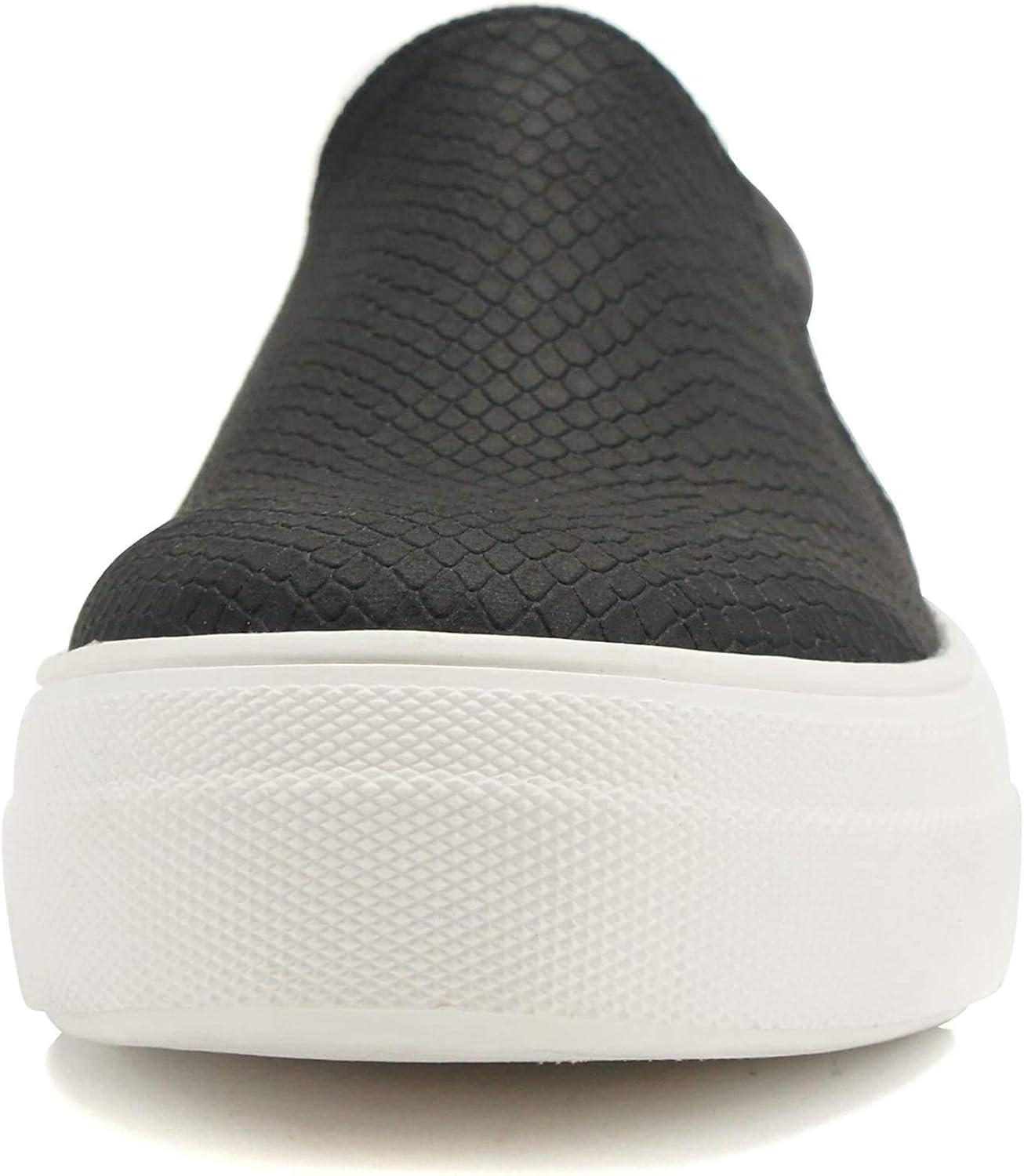 image:imageSoda Flat Women Shoes Slip On Loafers Casual Sneakers Memory Foam Insoles Hidden PlatformFlatform Round Toe HikeG PU Black Cobra Snake 6