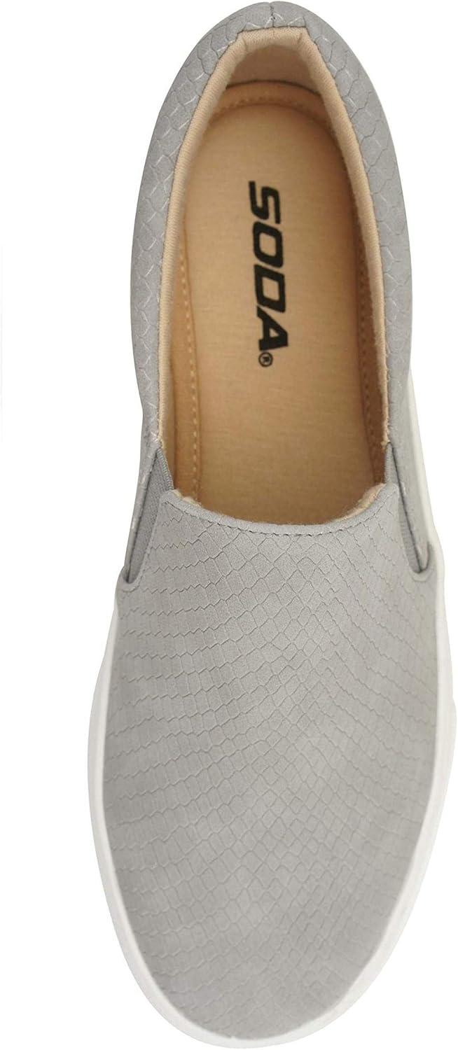 image:imageSoda Flat Women Shoes Slip On Loafers Casual Sneakers Memory Foam Insoles Hidden PlatformFlatform Round Toe HikeG PU Gray Cobra Snake 55
