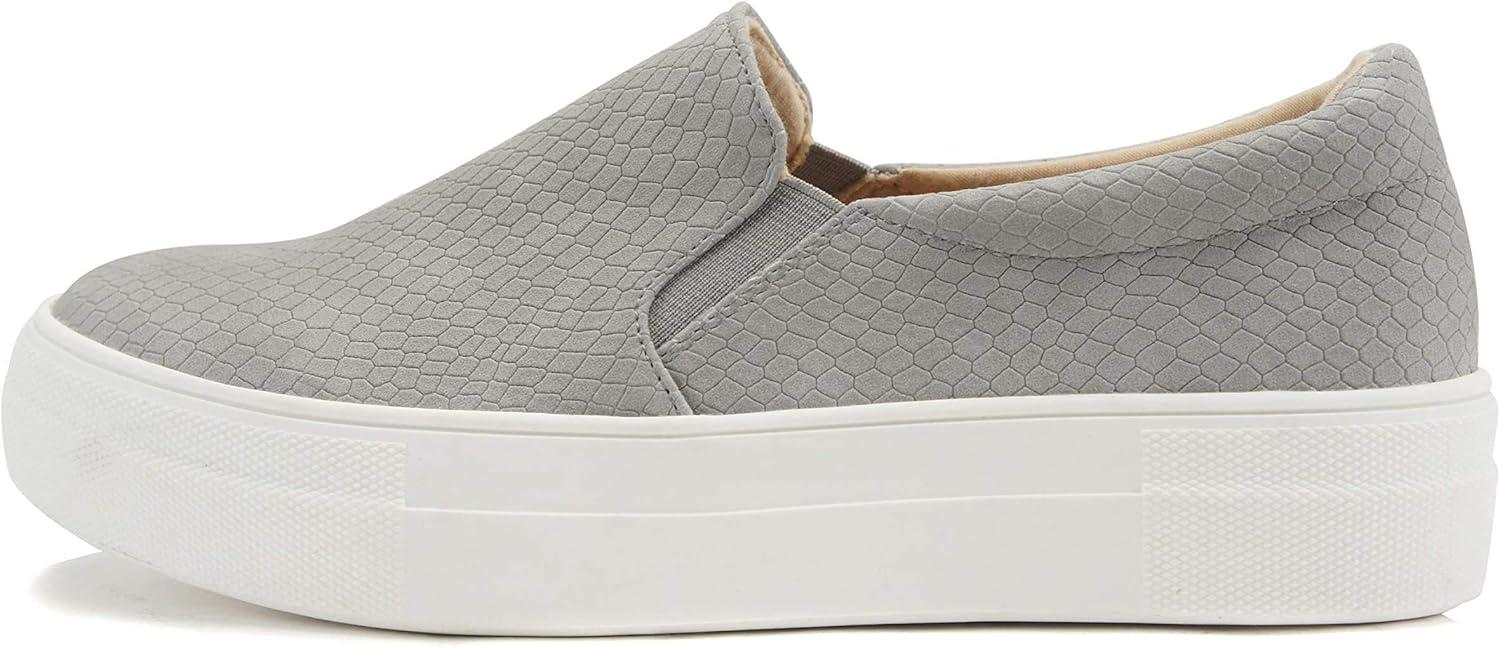 image:imageSoda Flat Women Shoes Slip On Loafers Casual Sneakers Memory Foam Insoles Hidden PlatformFlatform Round Toe HikeG PU Gray Cobra Snake 55