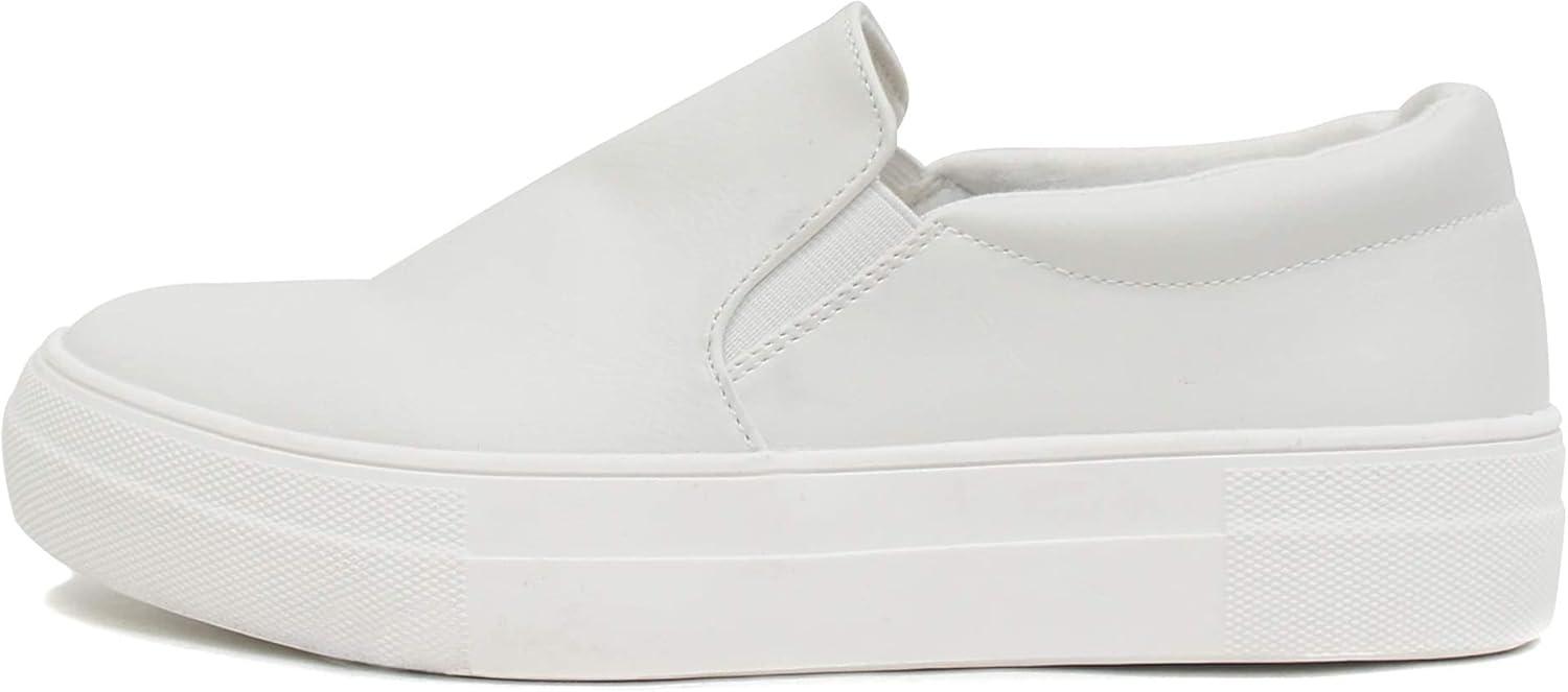 image:imageSoda Flat Women Shoes Slip On Loafers Casual Sneakers Memory Foam Insoles Hidden PlatformFlatform Round Toe HikeG White PU 11
