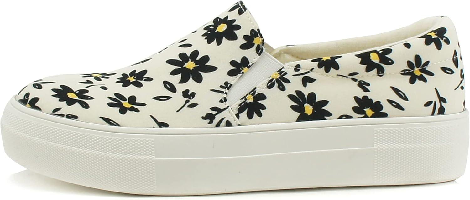 image:imageSoda Flat Women Shoes Slip On Loafers Casual Sneakers Memory Foam Insoles Hidden PlatformFlatform Round Toe HikeG WhiteBeige Daisy 55