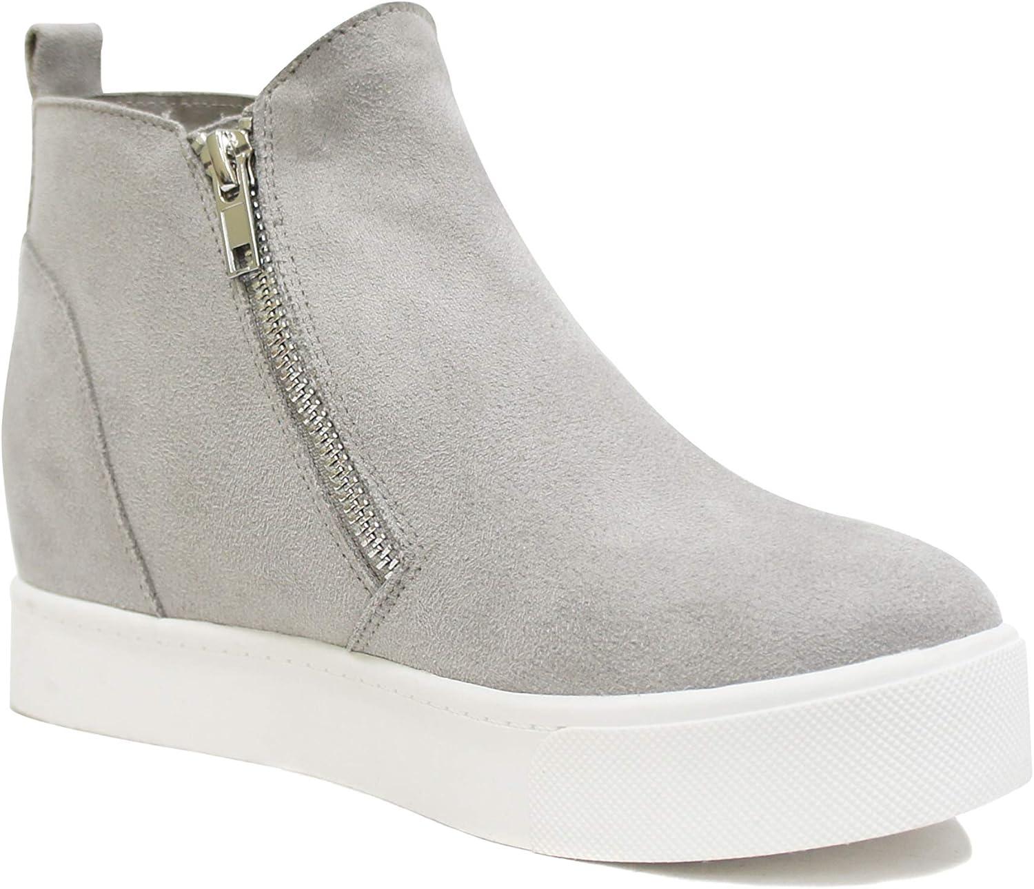 image:imageSoda Taylor Black Hidden Fashion Wedge Sneaker Shoes Side Zipper Light Grey Suede Numeric10