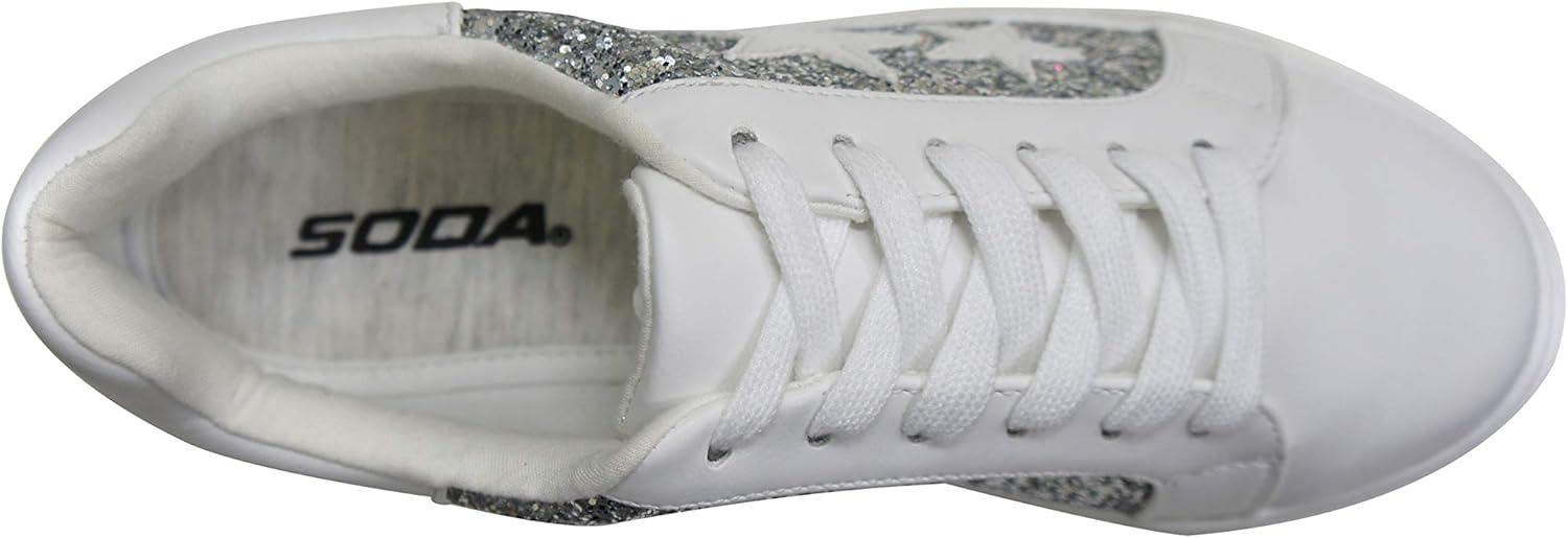 image:imageSoda Wander Laceup Double Layer Foam Padded Cushion Sock with Stars Low top Fashion SneakersSilver Glitter
