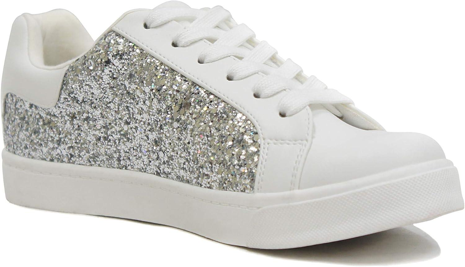 image:imageSoda Wander Laceup Double Layer Foam Padded Cushion Sock with Stars Low top Fashion SneakersSilver Glitter