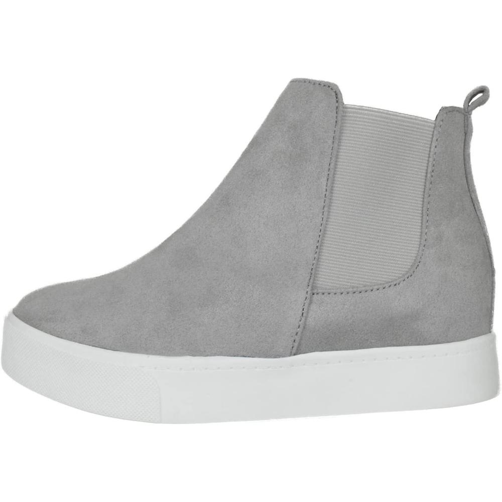 image:imageSoda Flat Women Chelsea Shoes Suede Casual High Top Hidden Platform Sneakers White Sole Flatform Elastic Sides DrawG Gray 55