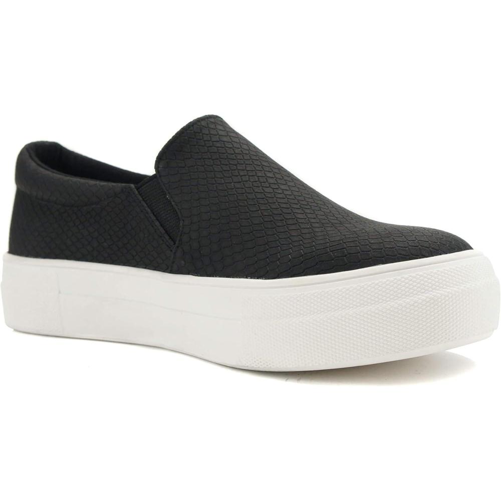 image:imageSoda Flat Women Shoes Slip On Loafers Casual Sneakers Memory Foam Insoles Hidden PlatformFlatform Round Toe HikeG PU Black Cobra Snake 6
