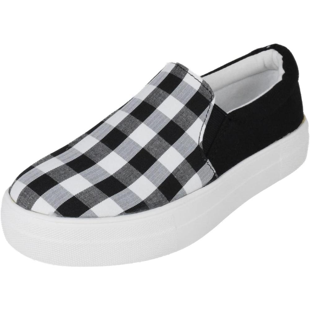 image:imageSoda Flat Women Shoes Slip On Loafers Casual Sneakers Memory Foam Insoles Hidden PlatformFlatform Round Toe HikeG White Black Plaid 6