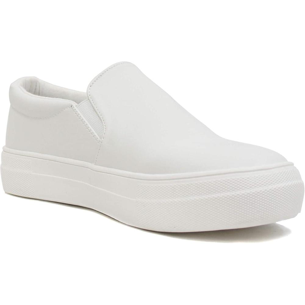 image:imageSoda Flat Women Shoes Slip On Loafers Casual Sneakers Memory Foam Insoles Hidden PlatformFlatform Round Toe HikeG White PU 11