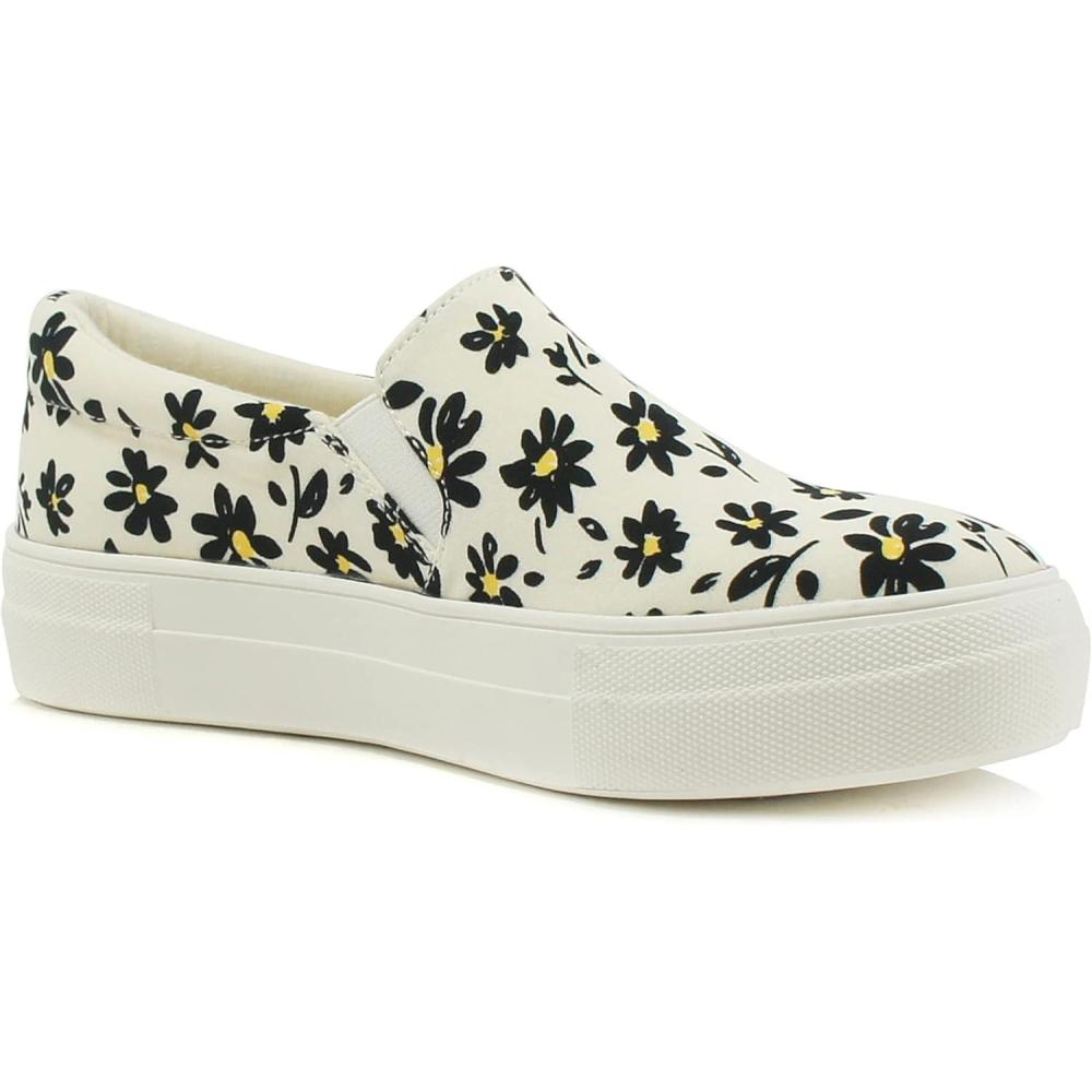 image:imageSoda Flat Women Shoes Slip On Loafers Casual Sneakers Memory Foam Insoles Hidden PlatformFlatform Round Toe HikeG WhiteBeige Daisy 55