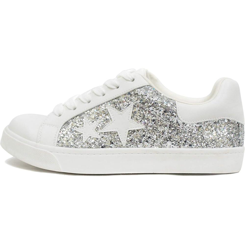 image:imageSoda Wander Laceup Double Layer Foam Padded Cushion Sock with Stars Low top Fashion SneakersSilver Glitter