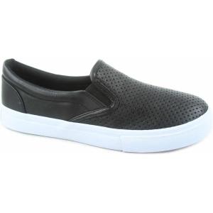 SODA Tracer-s Women’s Cute Perforated Slip On Flat Round Toe Sneaker Shoes(Black Pu)