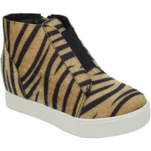 Soda Flat Women Chelsea Shoes Side Zipper Canvas Suede Casual High Top Hidden Platform Sneakers White Sole Flatform Cushion Foam Booties Postal-G Cheetah Leopard Tiger 6