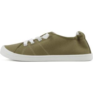 Soda Flat Women Shoes Linen Canvas Slip On Sneakers Lace Up Style Loafers Zig-S(Olive Green)