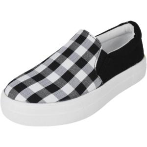 Soda Flat Women Shoes Slip On Loafers Casual Sneakers Memory Foam Insoles Hidden Platform/Flatform Round Toe Hike-G White Black Plaid 6