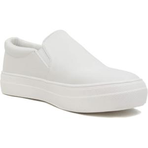 Soda Flat Women Shoes Slip On Loafers Casual Sneakers Memory Foam Insoles Hidden Platform/Flatform Round Toe Hike-G White PU 11