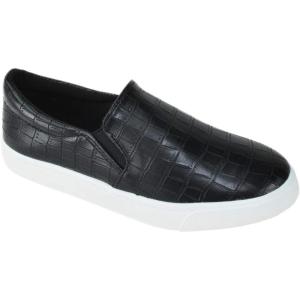Soda Flat Women Shoes Slip On Loafers Casual Sneakers Memory Foam Reign-G White Sole Crocodile Black 7.5