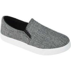 Soda Flat Women Shoes Slip On Loafers Casual Sneakers Memory Foam Reign-G White Sole Plaid Black 5.5