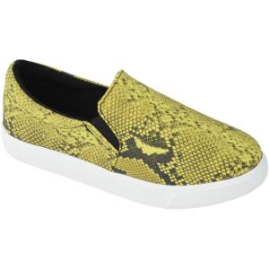 Soda Flat Women Shoes Slip On Loafers Casual Sneakers Memory Foam Reign-G White Sole Yellow Mustard Python 8.5