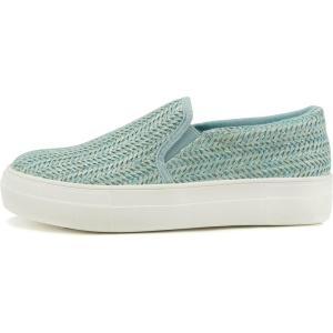 Soda TOPSHOE ave- Hike Platform Slip- On Sneaker w/Cushion Foam(Raffia Pa-blue)