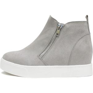 Soda Taylor Black Hidden Fashion Wedge Sneaker Shoes Side Zipper (Light Grey Suede, Numeric_11)