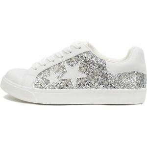 Soda Wander ~ Lace-up Double Layer Foam Padded Cushion Sock with Stars Low top Fashion Sneakers(Silver Glitter)