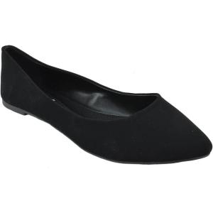 Soda Women Casual Flat Shoe Basic Pointy Toe Gel Insole Redbud NBPU Black Suede 7