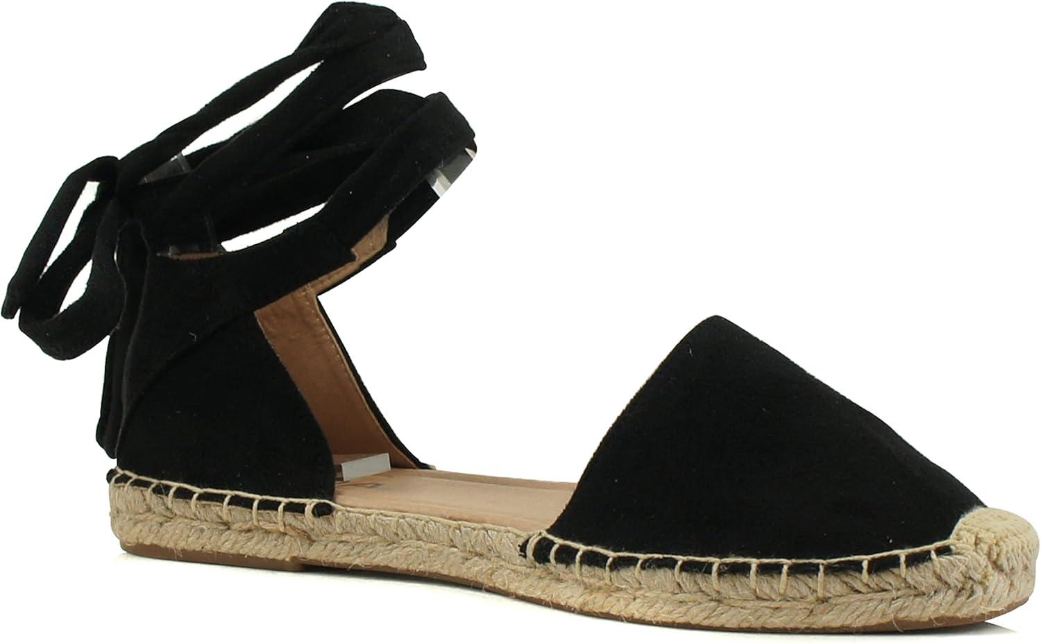 image:imageSoda Layout Women Casual Close Toe Espadrille Fashion Flat Shoe with Ankle Wrap StrapBlack Imit Suede