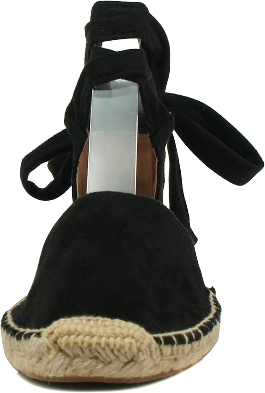 image:imageSoda Layout Women Casual Close Toe Espadrille Fashion Flat Shoe with Ankle Wrap StrapBlack Imit Suede