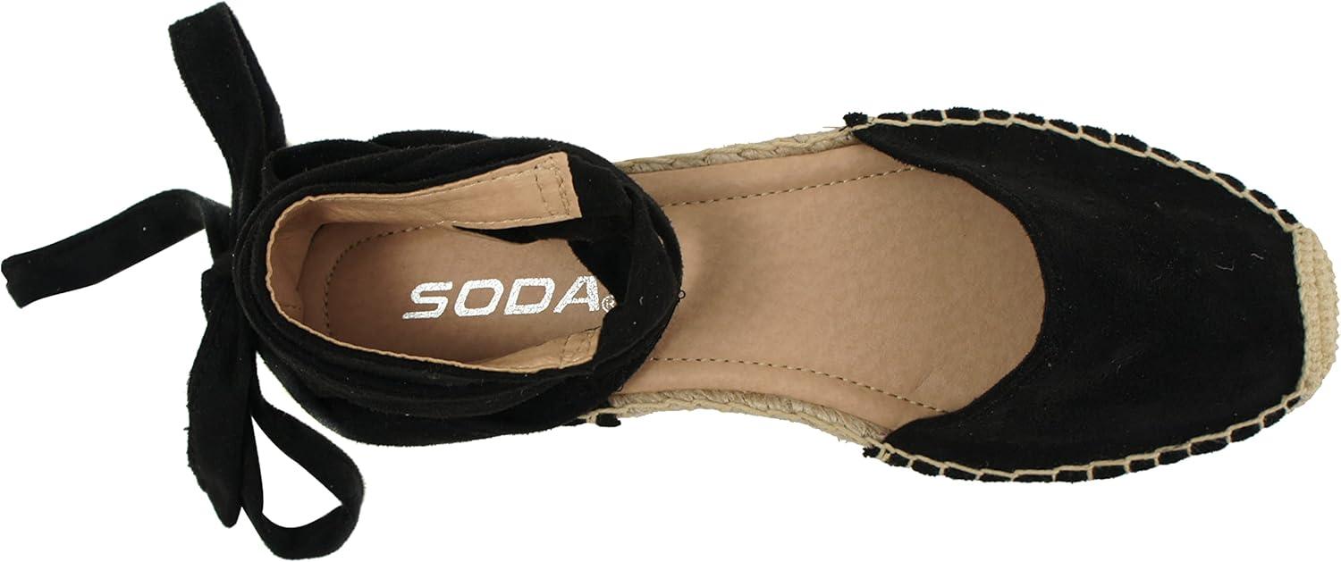 image:imageSoda Layout Women Casual Close Toe Espadrille Fashion Flat Shoe with Ankle Wrap StrapBlack Imit Suede