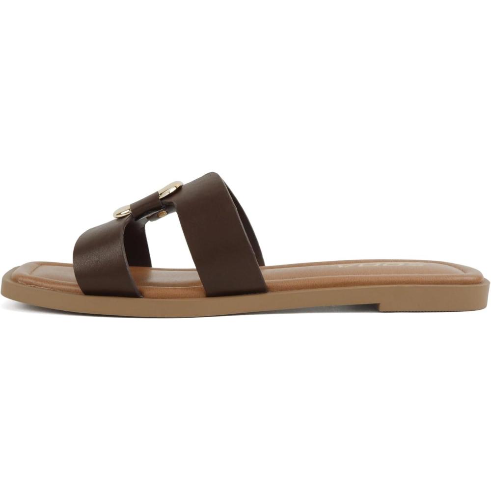 image:imageSoda FENG Women Square Toe HBand SlipOn Fashion Slide Sandal with Buckle DetailBrown Pu