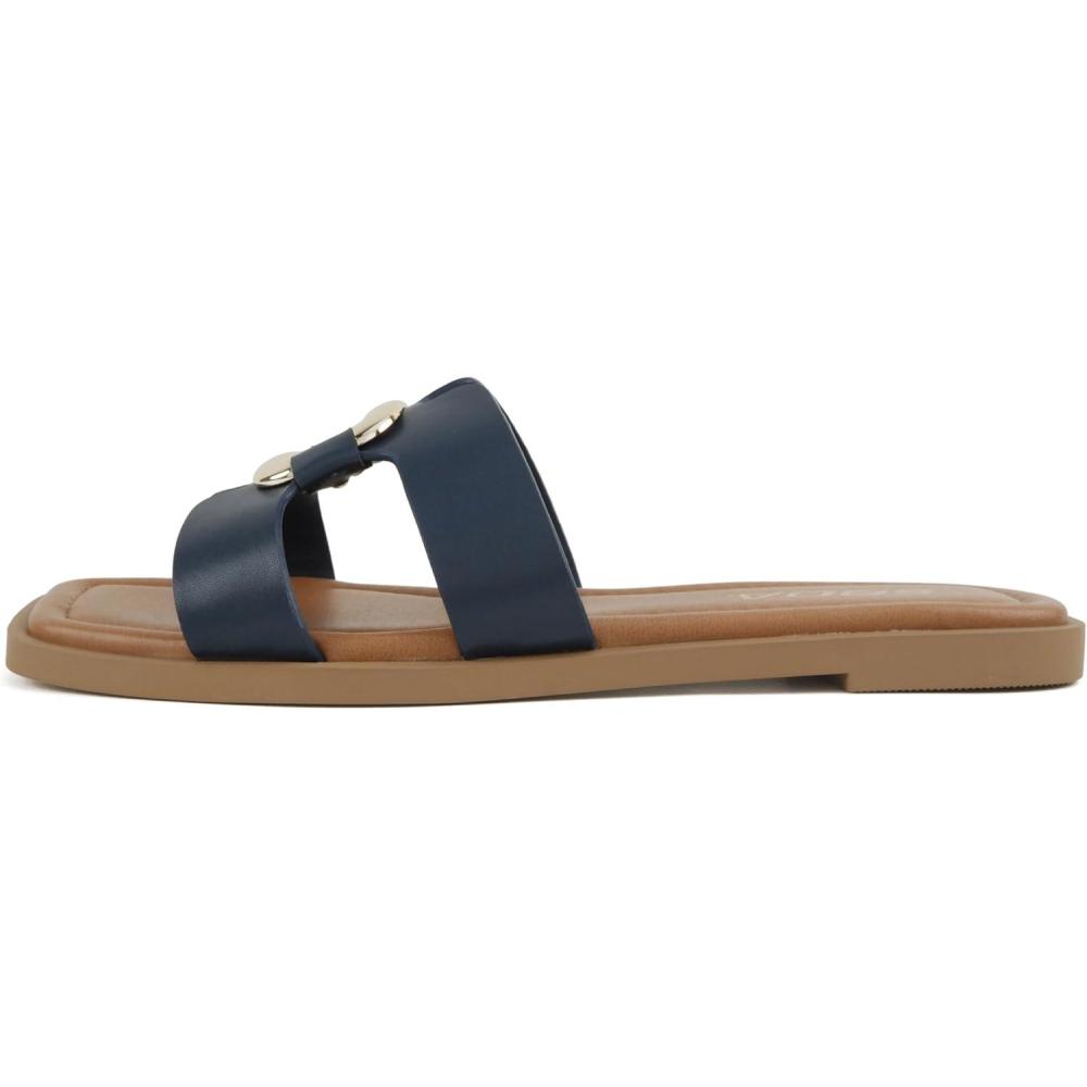 image:imageSoda FENG Women Square Toe HBand SlipOn Fashion Slide Sandal with Buckle DetailNavy Pu