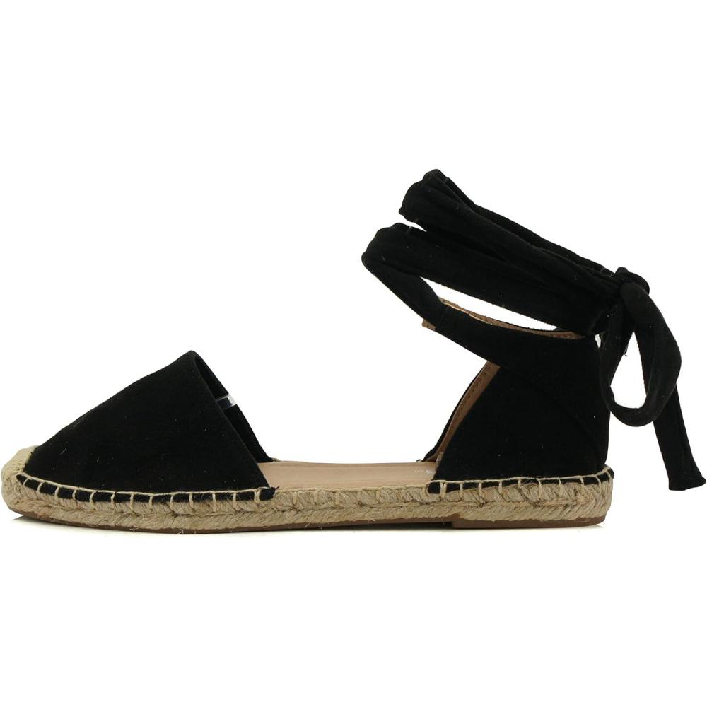 image:imageSoda Layout Women Casual Close Toe Espadrille Fashion Flat Shoe with Ankle Wrap StrapBlack Imit Suede