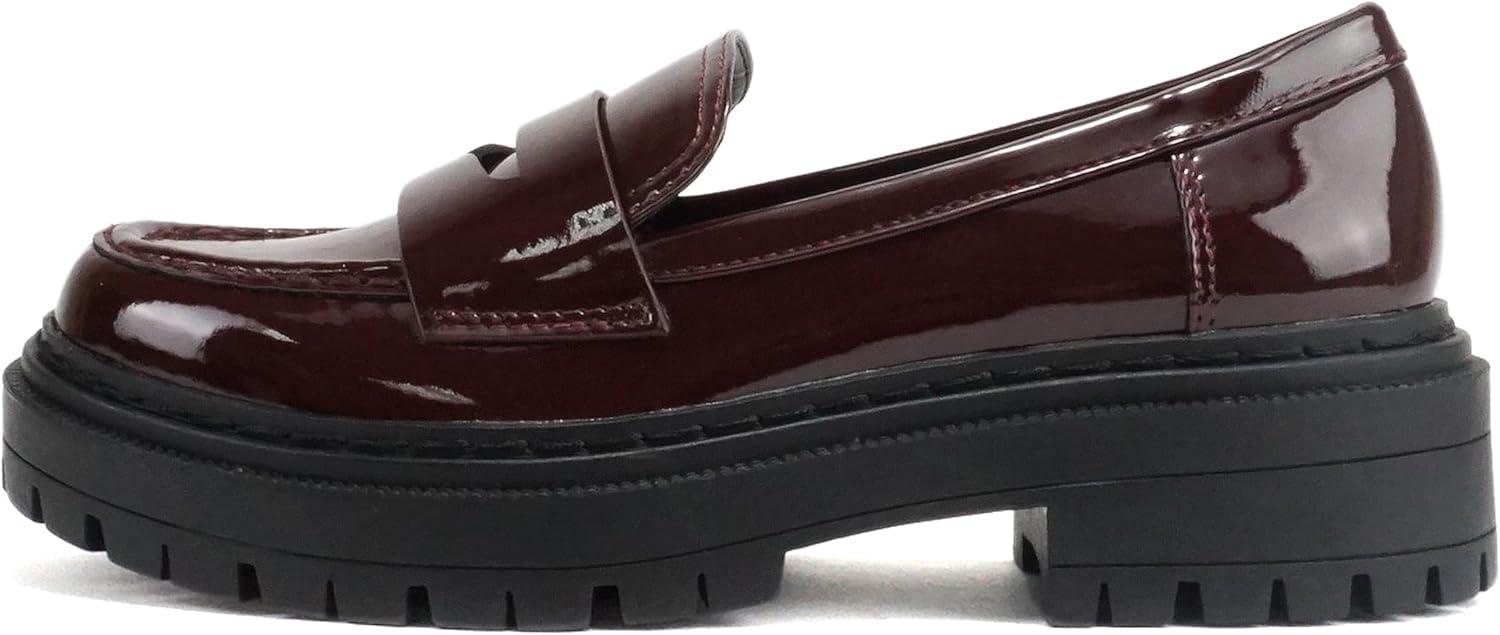 image:imageSoda Eureka Women Slip On Platform Penny Loafer Lug Sole with Stitched DetailDark Burgundy Patent