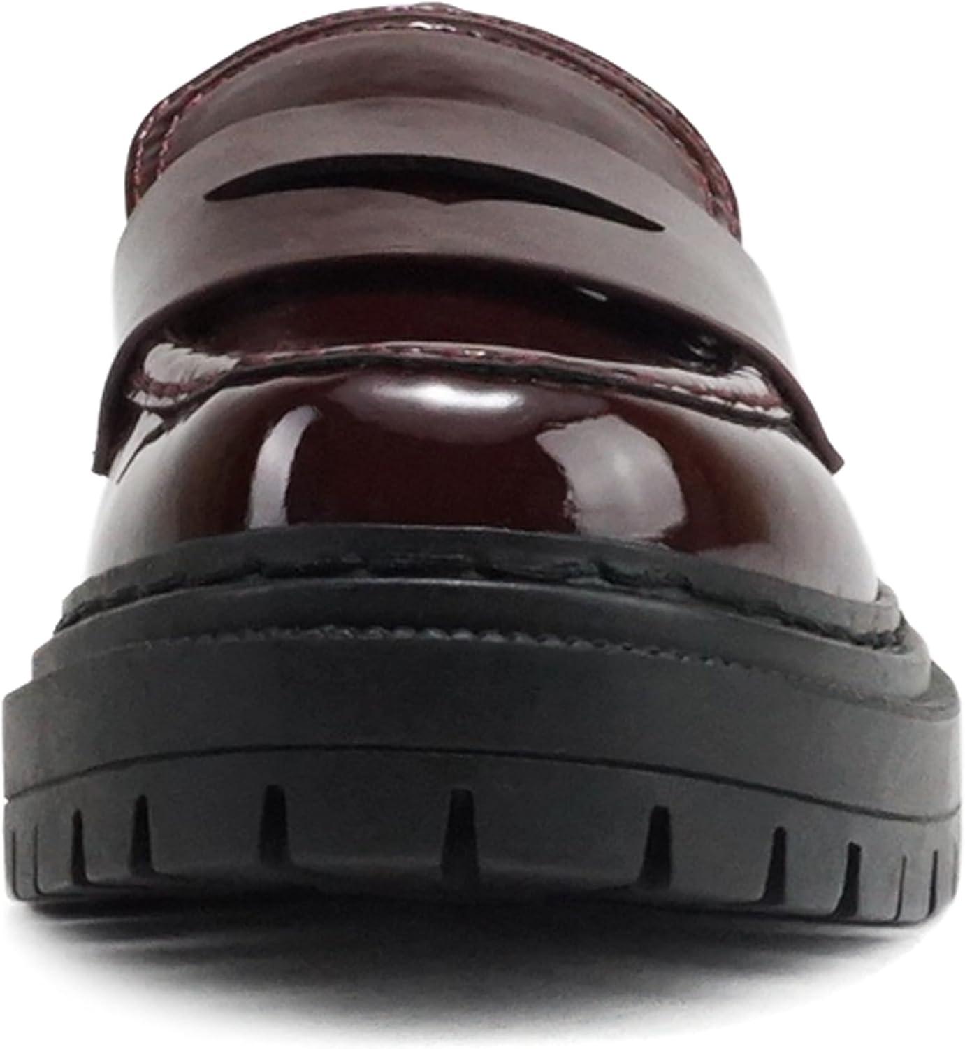 image:imageSoda Eureka Women Slip On Platform Penny Loafer Lug Sole with Stitched DetailDark Burgundy Patent