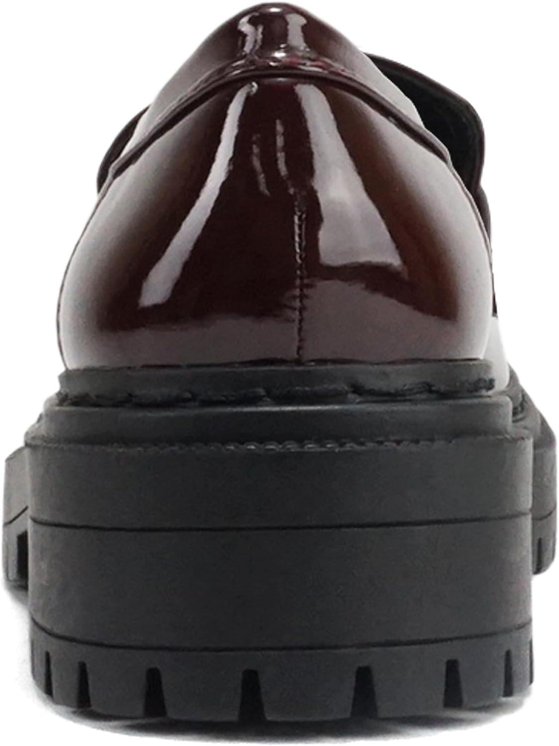 image:imageSoda Eureka Women Slip On Platform Penny Loafer Lug Sole with Stitched DetailDark Burgundy Patent