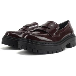 Soda “Eureka” ~ Women Slip On Platform Penny Loafer Lug Sole with Stitched Detail(Dark Burgundy Patent)