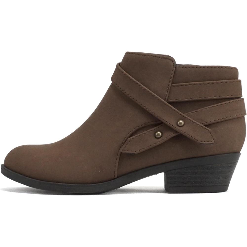 image:imageSoda SWEETEN2  Little KidsGirlsChildrens Fashion Closed Toe Multi Strap Ankle Bootie Block HeelLight Brown Pu